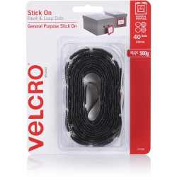 Velcro Brand Hook & Loop 22mm Dots Stick On 40 Dots Black