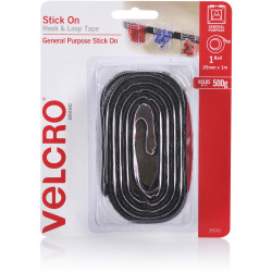 Velcro Brand Hook & Loop 25mmx1m Tape Stick On Black