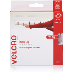 Velcro Brand Stick On  Hook Only 25mm x 5m Tape With Dispenser White