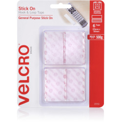 Velcro Brand Stick On Hook & Loop 25mm x 50mm Tape Pack Of 6