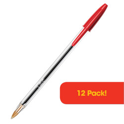 BIC CRISTAL BALLPOINT PENS Medium Red Pack of 12 & Bonus Pack of 12