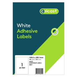 Celcast 1UP Labels 199.6 x 189.1mm Laser/Inket White Labels Pack of 100