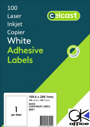 Celcast 1UP InkJet Labels 199.6 x 189.1mm Pack of 100