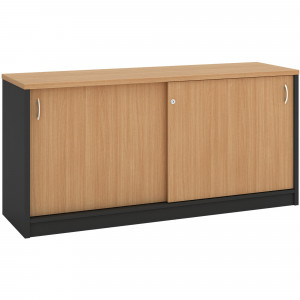 OM Credenza 1200W x  450D x 720mmH Lockable Sliding Doors Beech And Charcoal
