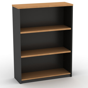 OM Bookcase 900W x 320D x 1200mmH 2 Shelf Beech And Charcoal