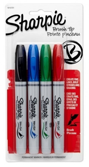Sharpie Brush Tip Permanent Markers Assorted 4