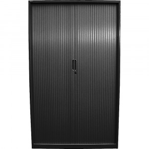 Steelco Tambour Door Cupboard Includes 5 Shelves 900W x 463D x 2000mmH Black Satin