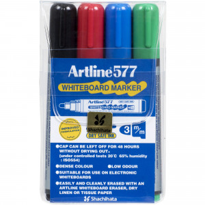 Artline 577 Whiteboard Marker Bullet 3mm Assorted Colours Pack Of 4
