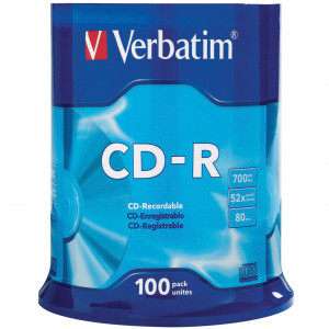 Verbatim Recordable CD-R 80Min 700MB 52X Spindle Pack of 100