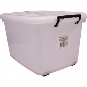 Italplast 55 Litre Plastic Storage Box With Lid And Rollers Clear