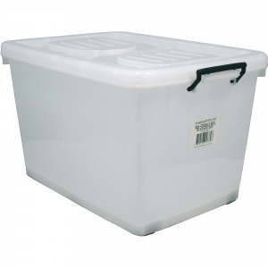 Italplast 90 Litre Plastic Storage Box With Lid And Rollers Clear