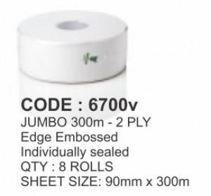 Rosche Edge Embossed Ind Wrapped Toilet Tissue 2 Ply Jumbo (JTR) 300m  8s