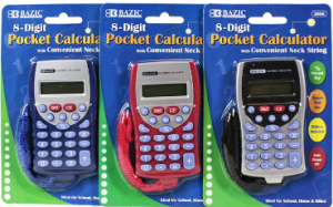 Bazic Pocket Calculator 8 Digit #3006 91x51mm (With Neck String)