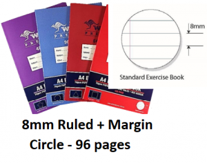 Writer Premium A4 96pg Exercise Book 8mm ruled + margin (Circle)