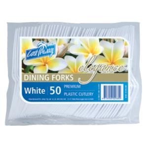 Elegance Premium Plastic Cutlery Forks White 50 Packs