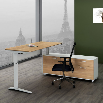 Potenza Height Adjustable Desk Right Return 2000W x 1820W x 720-1210mmH Walnut/White