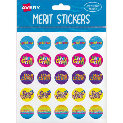 Avery Merit Stickers 300 Labels Caption 2 Assorted