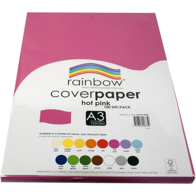 Rainbow Cover Paper A3 125gsm Hot Pink 100 Sheets