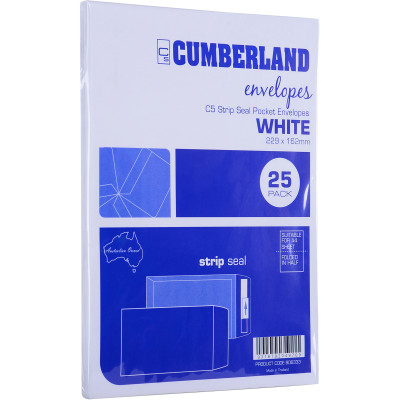 Cumberland Plain Envelope Pocket C5 Strip Seal White Pack of 25