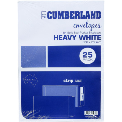Cumberland Plain Envelope Pocket B4 Strip Seal White Pack of 25