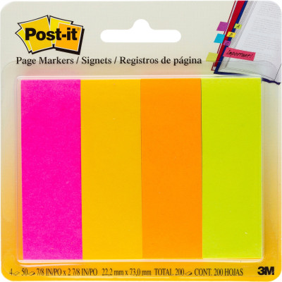 Post-It Page Markers 22x73mm Neon Assorted 50 Sheet Pad Pack Of 4