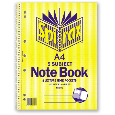 Spirax 596 Subject Book A4 5 Subject 7mm Ruled 60gsm 250 Page Side Opening