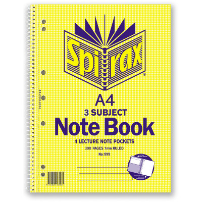 Spirax 599 Subject Book A4 300 Page 7 Hole 3 Subject Side Opening