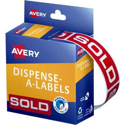Avery Removable Dispenser Labels 19x64mm Sold White on Red Pack of 250