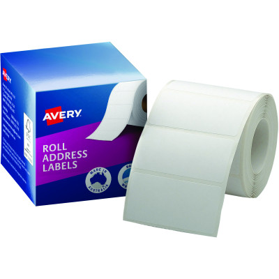 Avery Permanent Address Labels 70x36mm Roll Write On White Box of 500