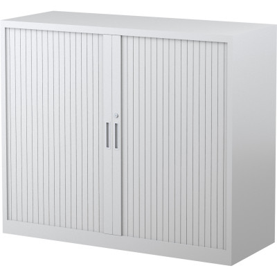 Steelco Tambour Door Cupboard Includes 2 Shelves 1200W x 463D x 1015mmH White Satin