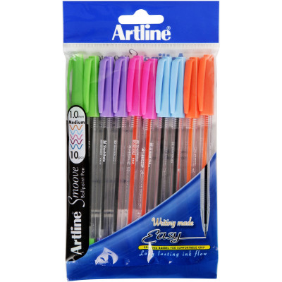 Artline 8210 Smoove Ballpoint Pen Medium 1mm Brights Pack Of 10