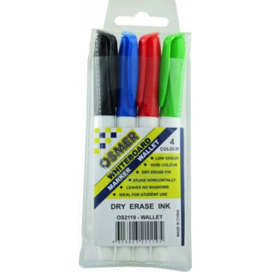 Osmer Fine Tip Dry Erase Whiteboard Marker WALLET 4  1.3mm (Red, Green, Blue, Black)